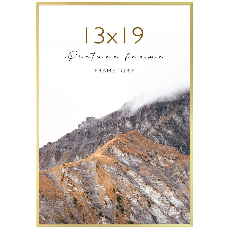 Frametory, 13x19 Aluminum Poster Frame, Acrylic Front, Thin Metal Picture Frames for 19x13 Photo, Horizontal/Vertical Wall Mount (1 Pack, Gold) - Image 1
